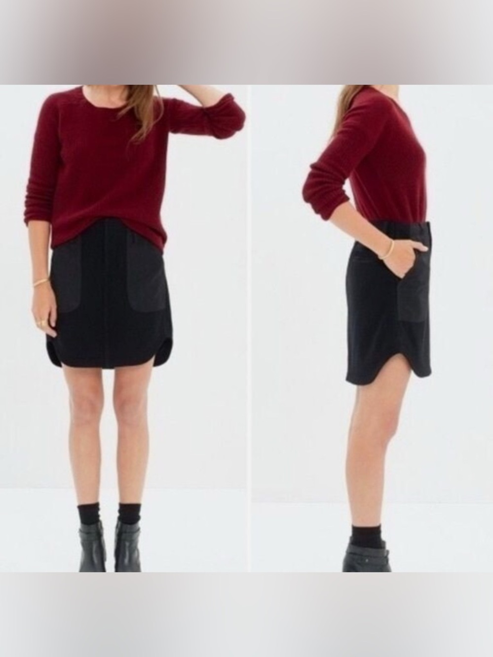Madewell women’s Wool quilted shirttail mini skirt in black size 6